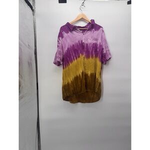 Earthbound Trading Co. Men's Tie-Dye Button-Up – Size XXL Purple‎ Ombre Hippie